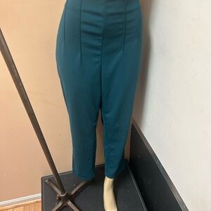 High-Waist Teal Ponte Ankle Pants